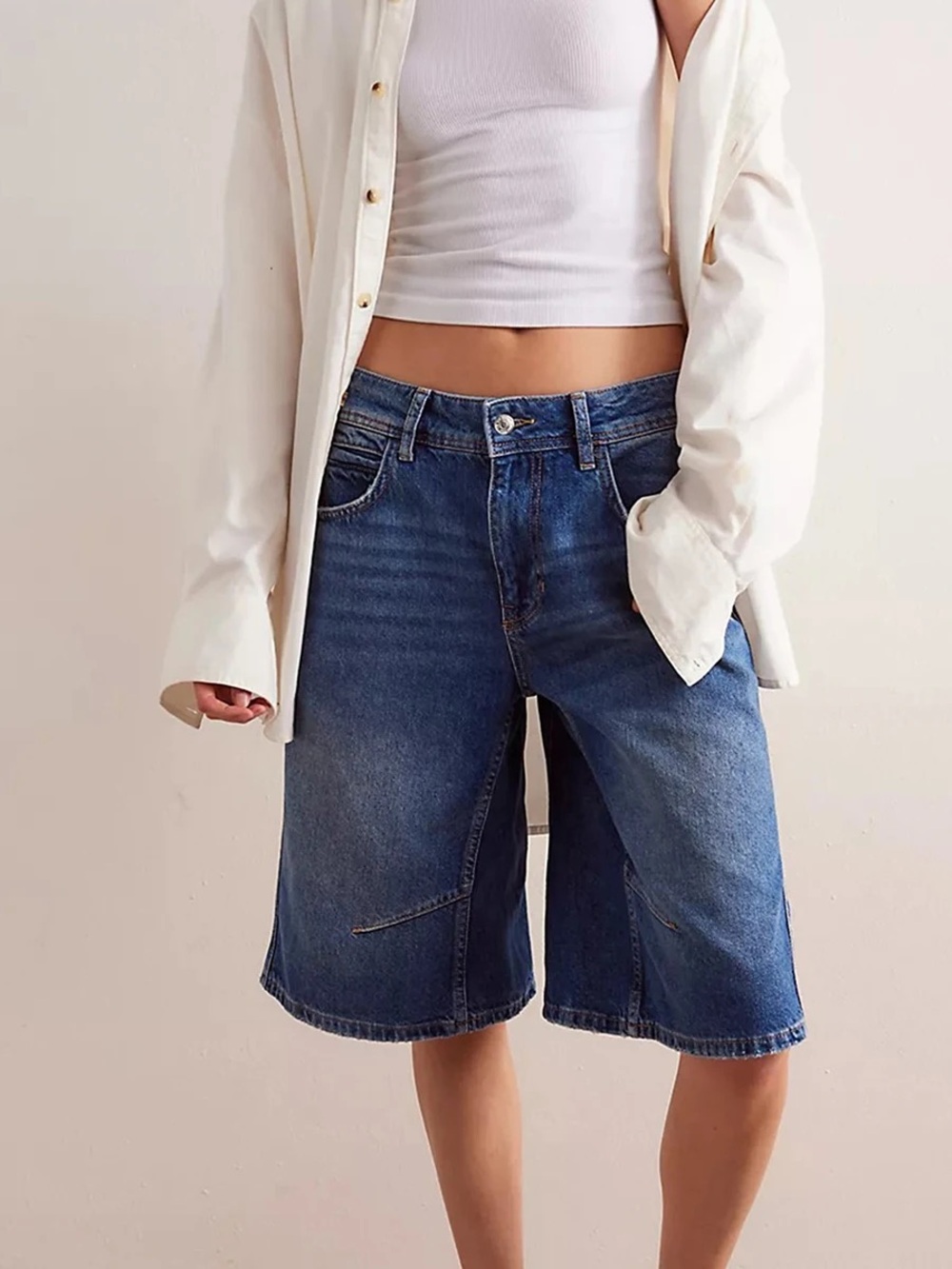 Women’s Denim Wide Leg Oversized Shorts - Size 8 - Blue